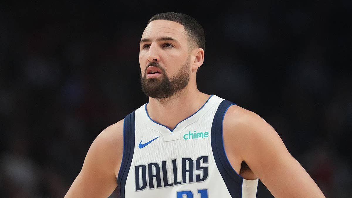 Klay Thompson looks on during the first half