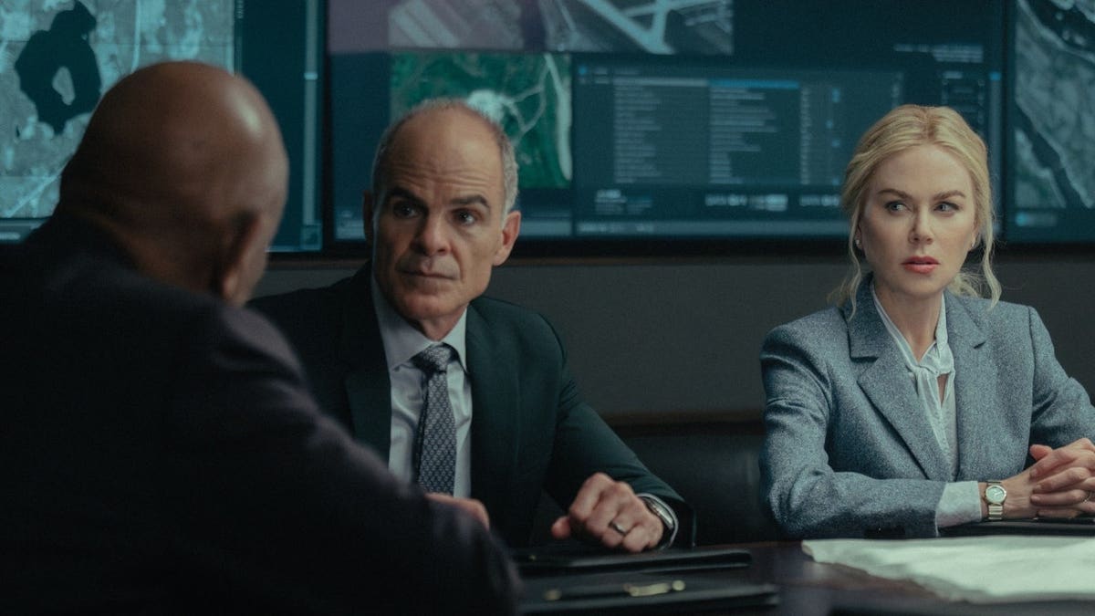 L-R: Michael Kelly as Byron Westfield, Nicole Kidman as Kaitlyn in Lioness, episode 4, season 3, streaming on Paramount+, 2026.