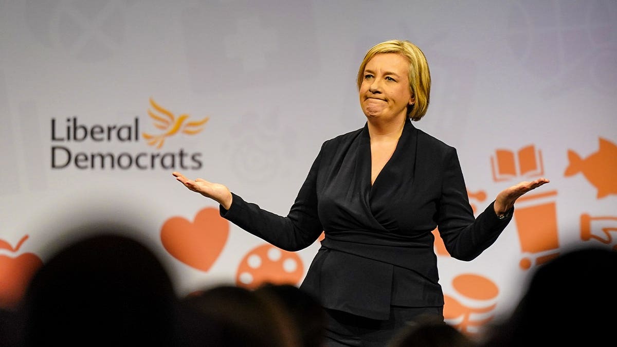 Lisa Smart, Liberal Democrats spokesperson for Home Affairs and MP for Hazel Grove, addresses delegates during the Liberal Democrat Spring Conference at Harrogate Convention Centre on March 21, 2025 in Harrogate, England.