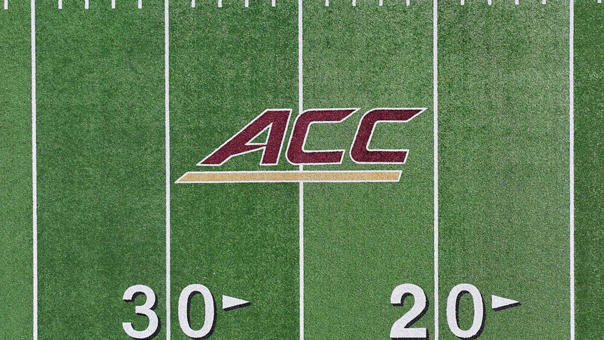 ACC logo displayed on the football field at Alumni Stadium, Boston College.