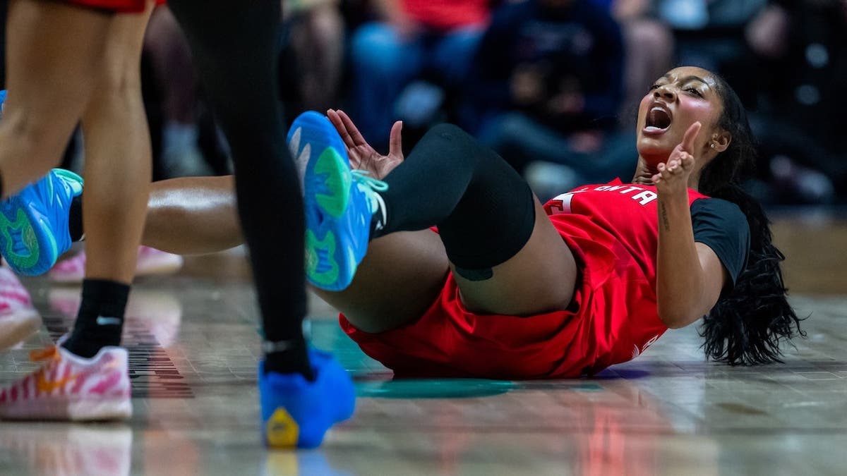 Angel Reese reacts during a WNBA game in Uncasville, Connecticut.