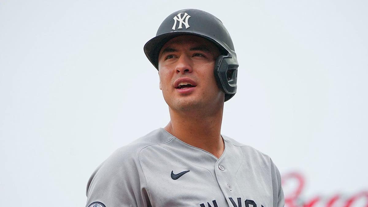 Anthony Volpe of the New York Yankees looks on during a game at Wrigley Field.