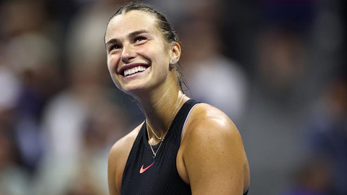 Aryna Sabalenka celebrates match point during the U.S. Open women's singles semifinal.