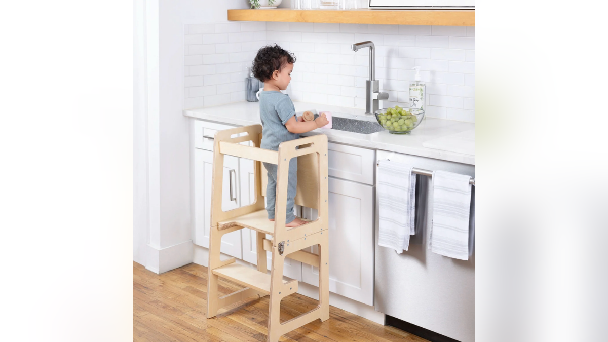 This tower is inspired by the Montessori method, encouraging life skills.