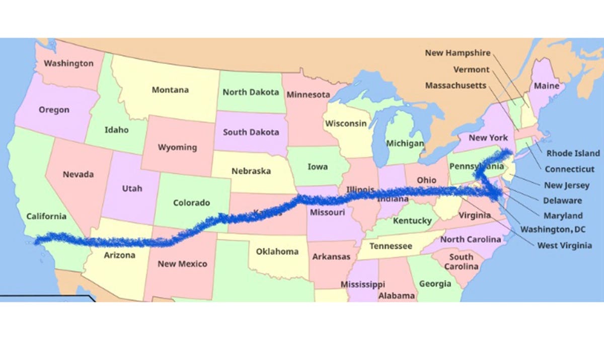 A map of Serger and Hardy's bike route across America.