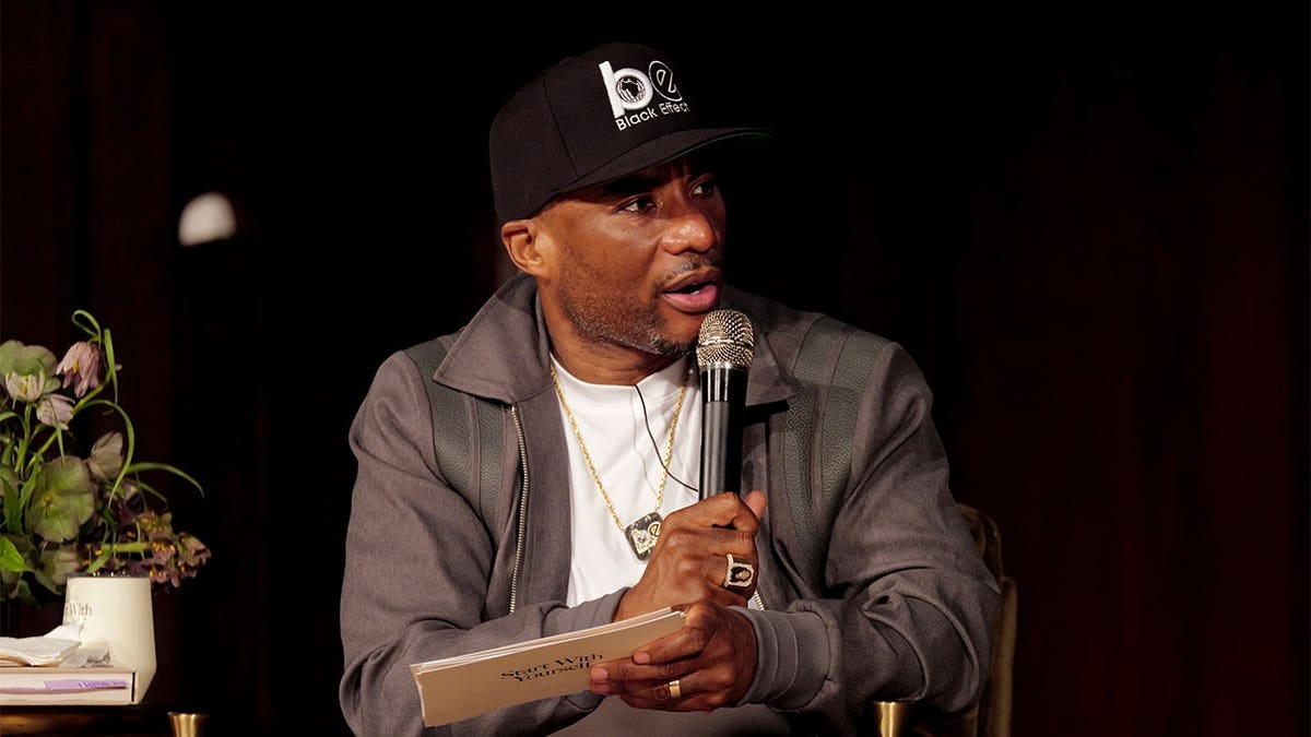 Charlamagne tha God speaks onstage at Adler Hall in New York City.