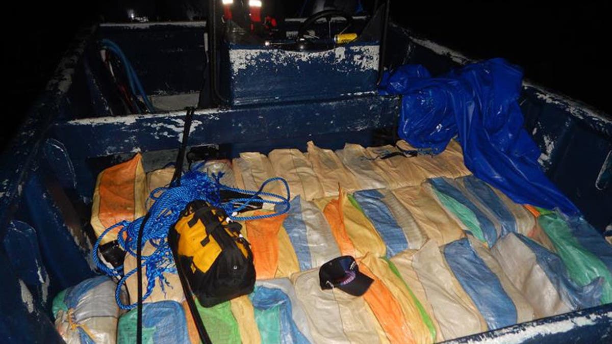 image shows alleged smuggling boat with drugs.