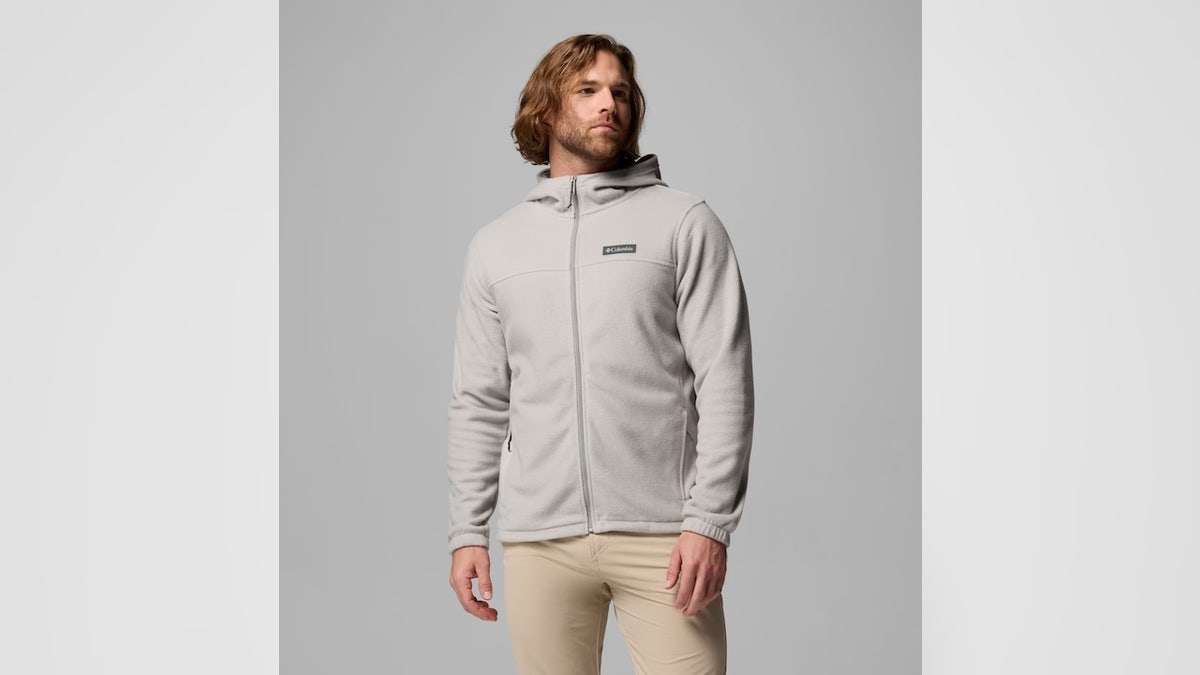 This warm hoodie keeps you comfortable on a chilly day.