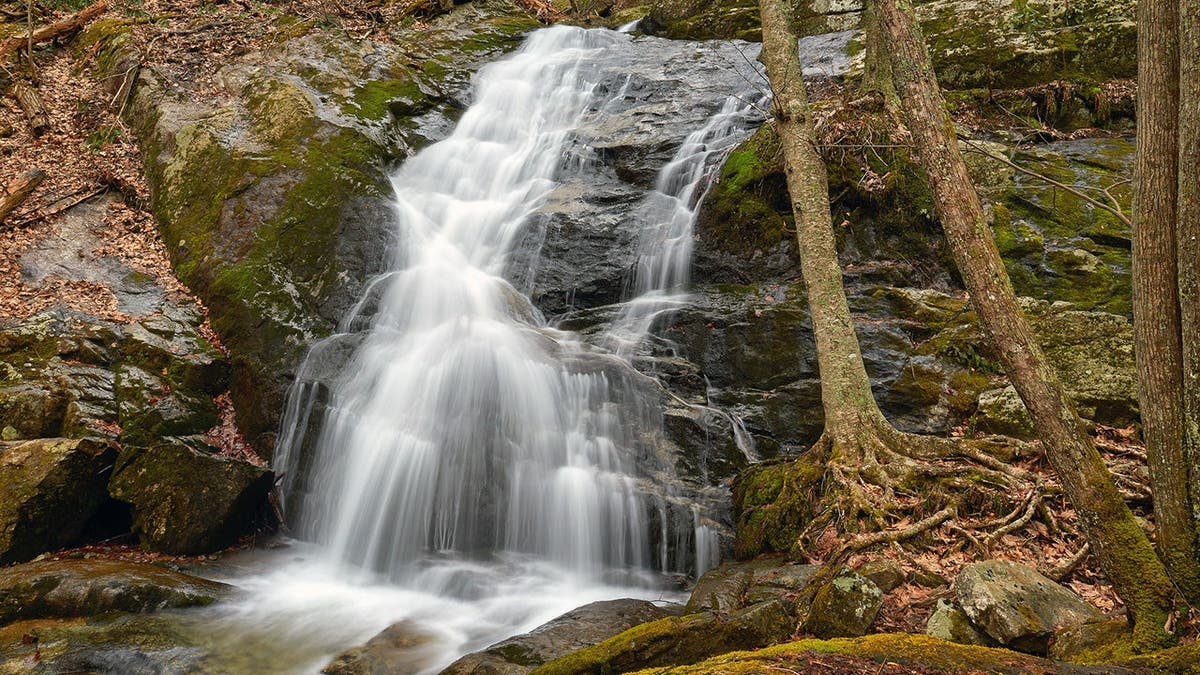 Cascading waterfall at Crabtree Falls near Charlottesville, Virginia.