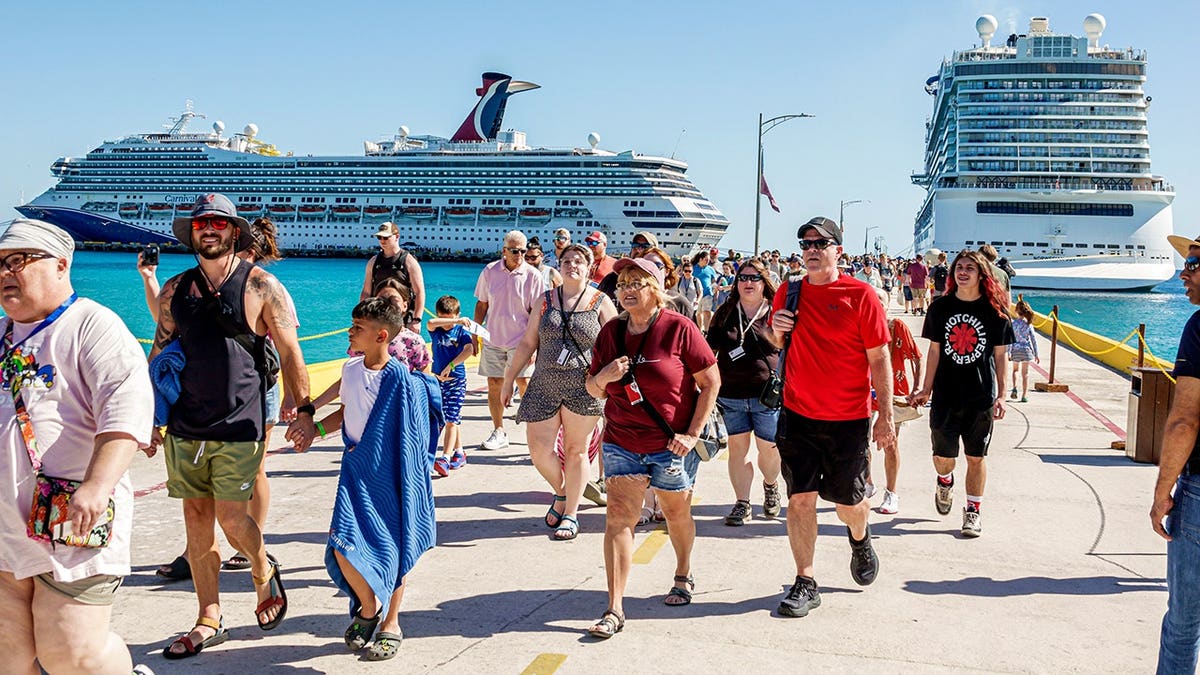 Passengers disembark from cruise ships at Costa Maya, Mexico.