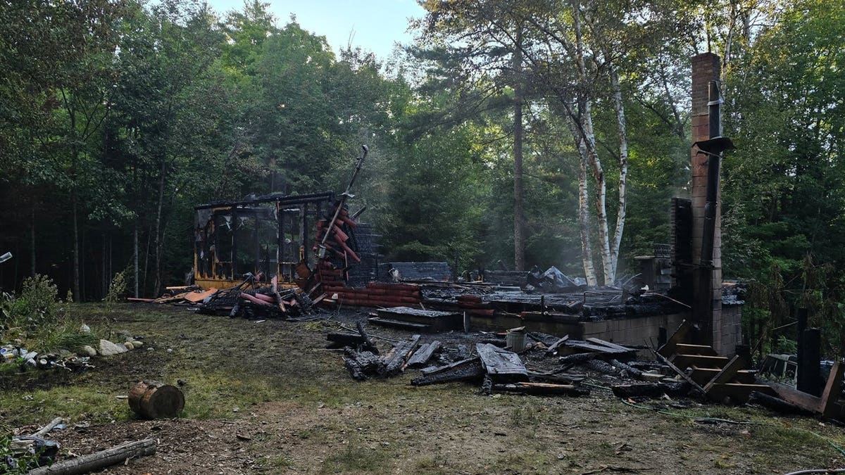 A house destroyed following a fire in Dalton, New Hampshire