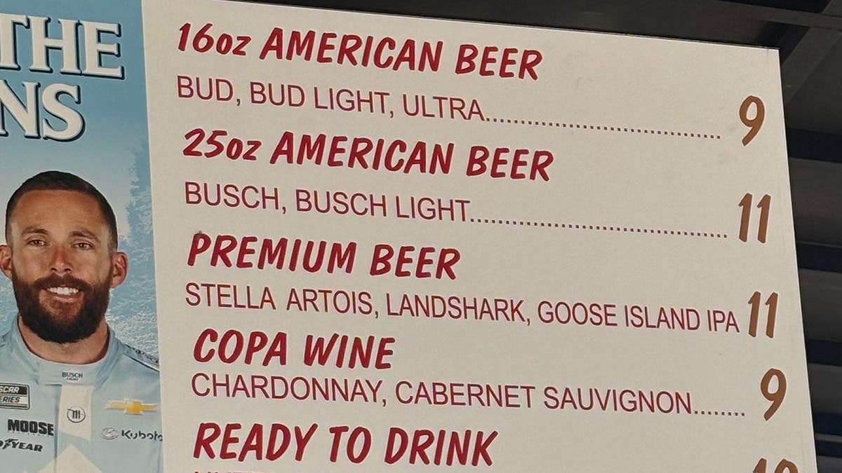 Daytona international speedway drink menu.