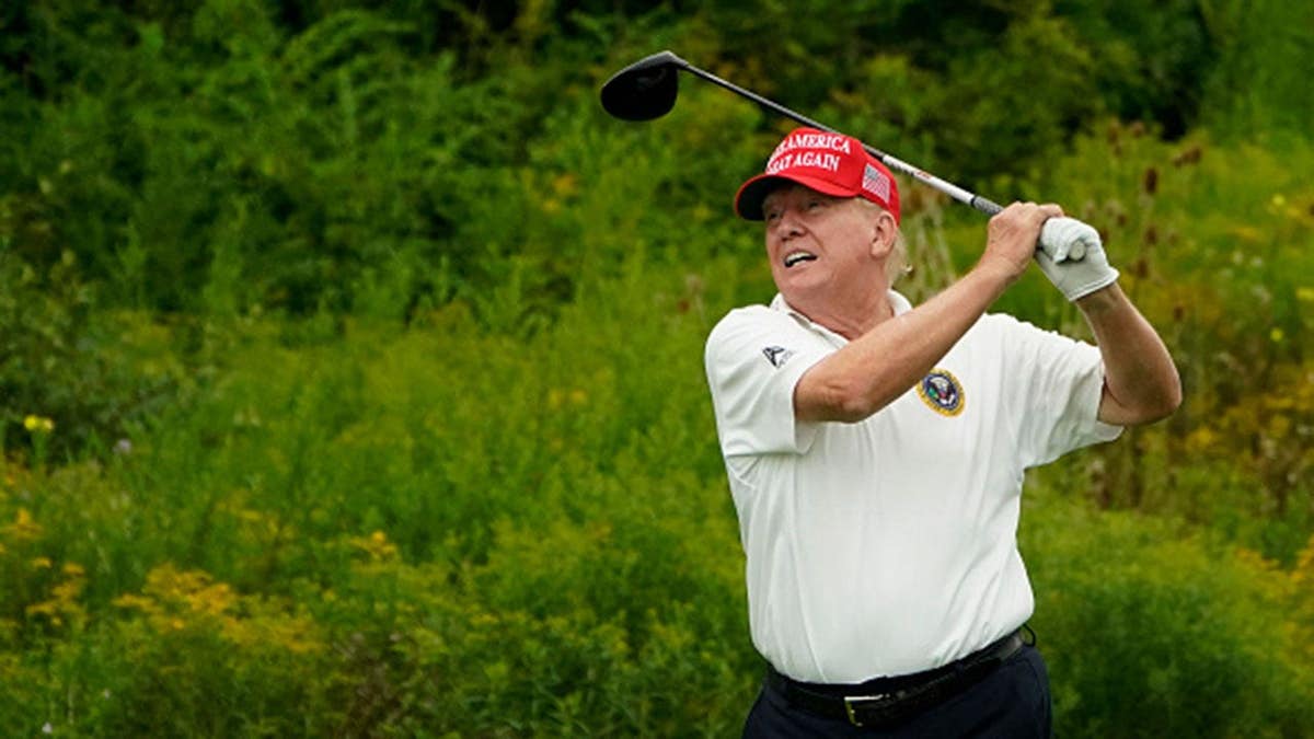 Donald Trump plays golf at Trump National Golf Club Bedminster.