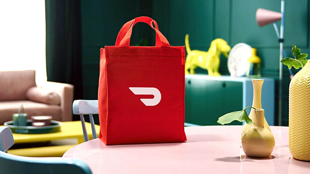 A DoorDash bag is pictured.