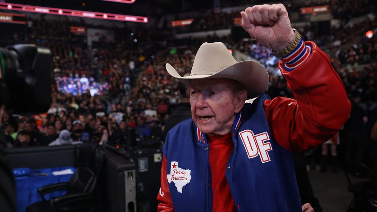 Dory Funk Jr. sits ringside at Frost Bank Center.