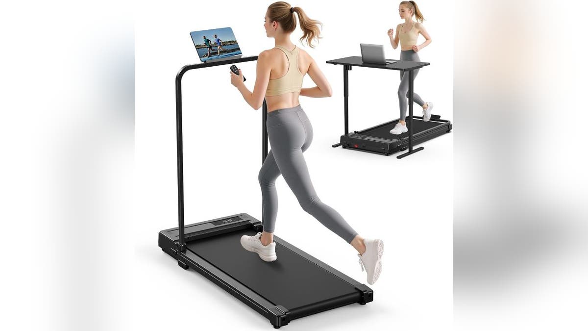 The walking pad holds up to 265 pounds.