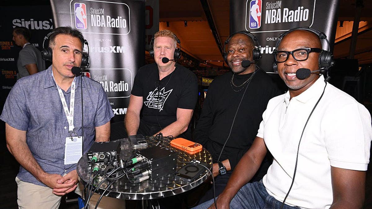 Frank Isola, Brian Scalabrine, Patrick Ewing and Greg Anthony at Madison Square Garden.