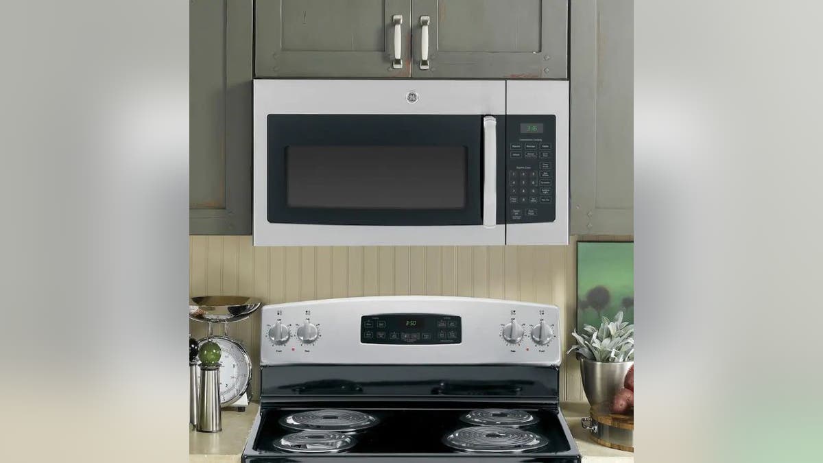 This microwave sits over most standard stoves.