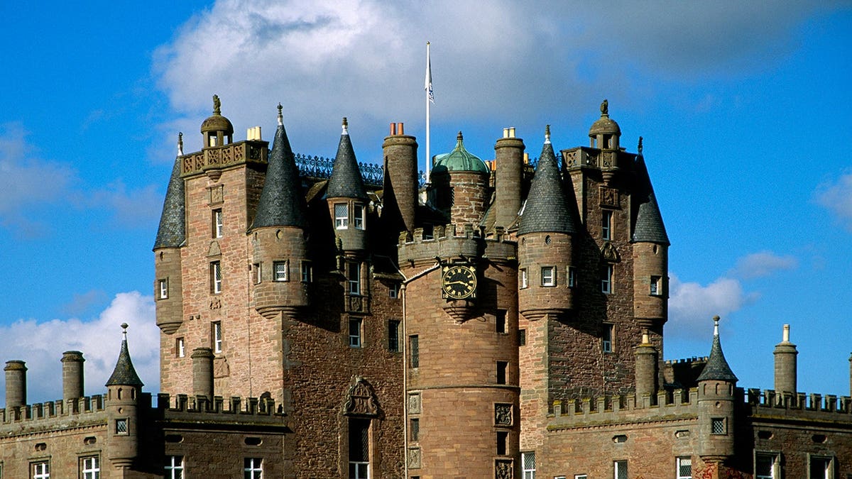 Glamis Castle turrets in Forfar, Angus, Scotland.