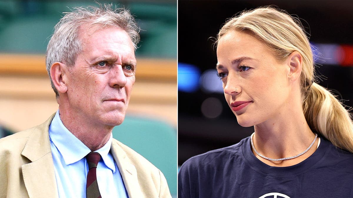Split image of Hugh Laurie, left, and WNBA player Sophie Cunningham, right.