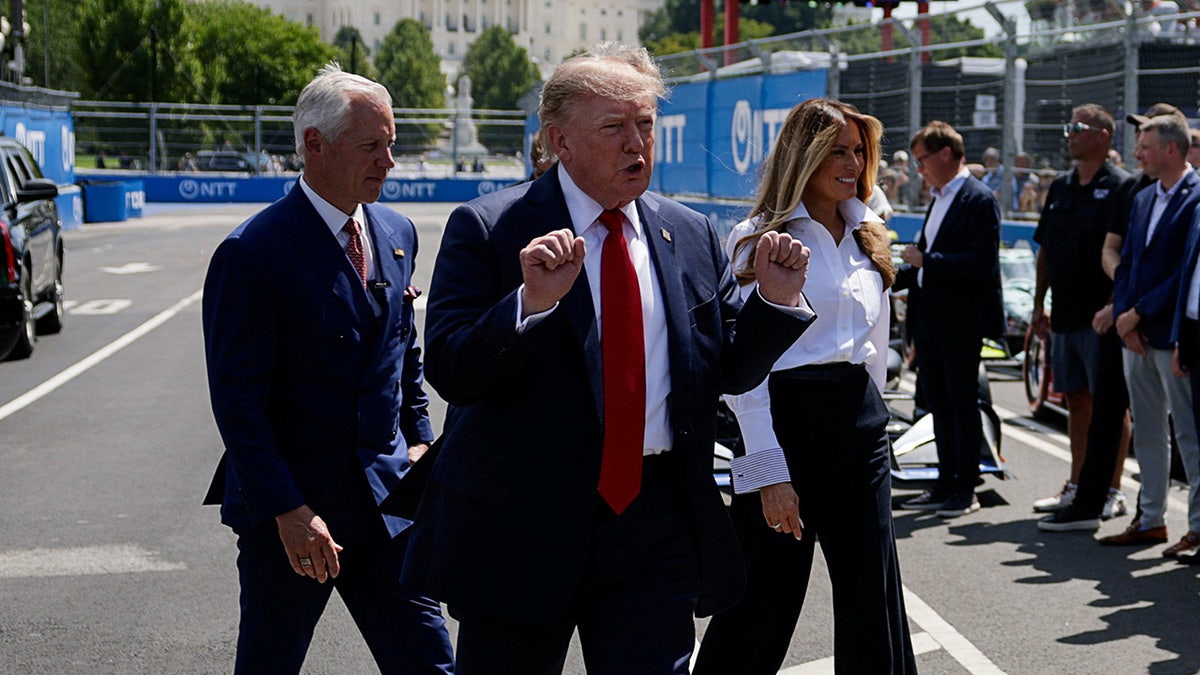 Donald Trump arrives to the IndyCar track