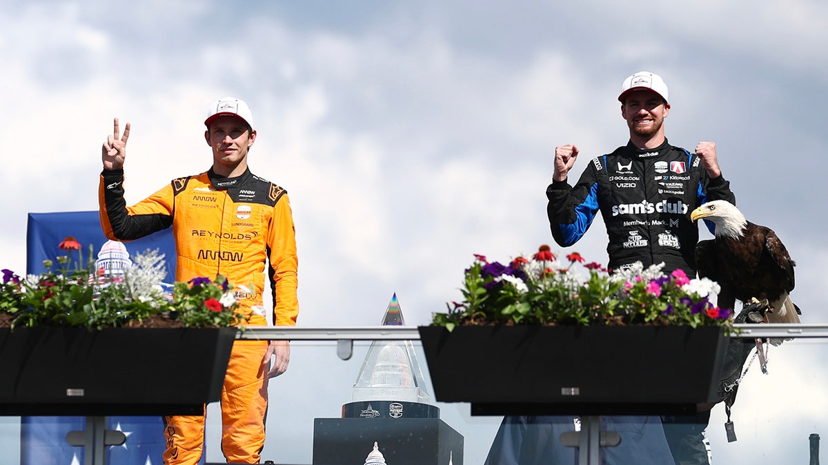 Kyle Kirkwood spots an eagle on the podium