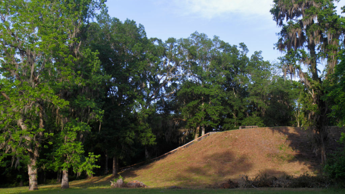 An Indian mound at Lake Jackson Mounds Archaeological State Park.