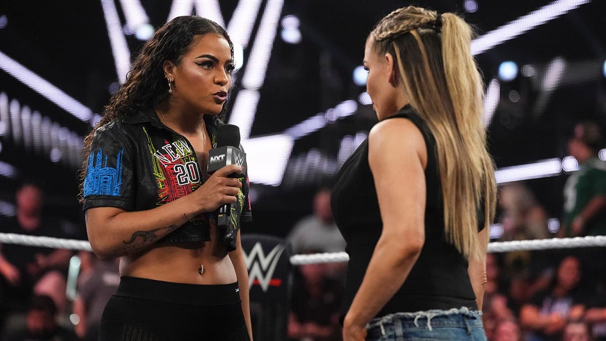 Jaida Parker speaks to Nattie during NXT at the WWE Performance Center.