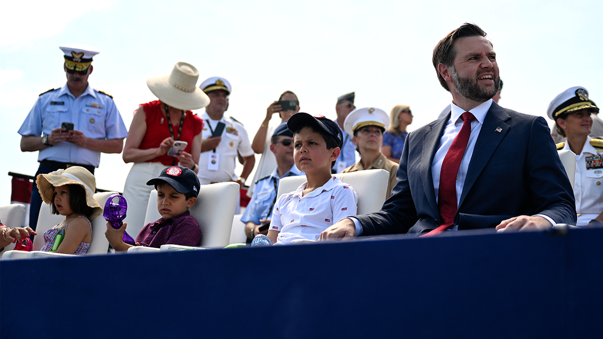 Vice President JD Vance sits with his three children aboard USS Kearsarge.