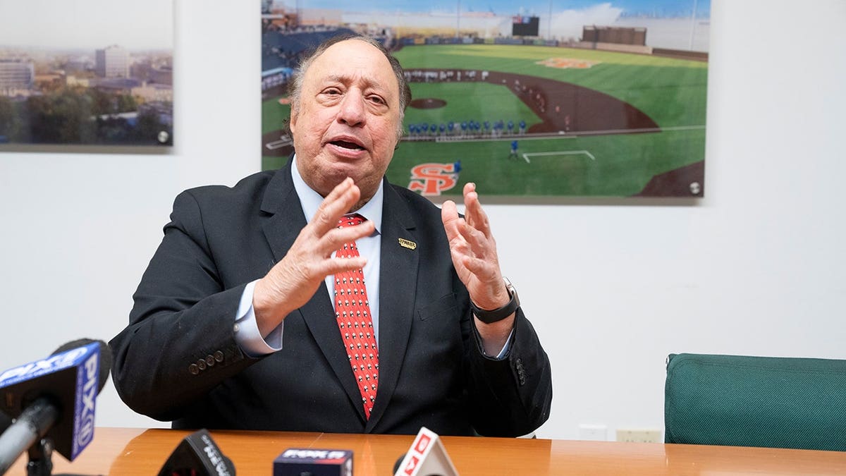John Catsimatidis speaks at a press conference in midtown Manhattan.