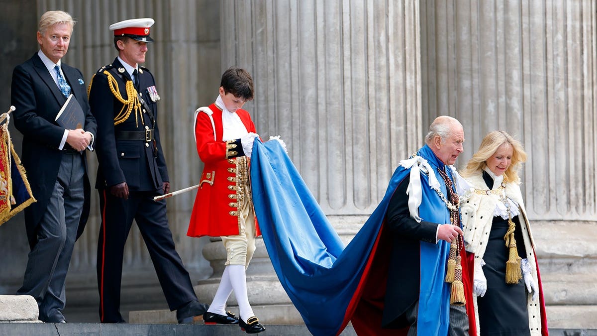 King Charles III departs St. Paul's Cathedral in London following a service.