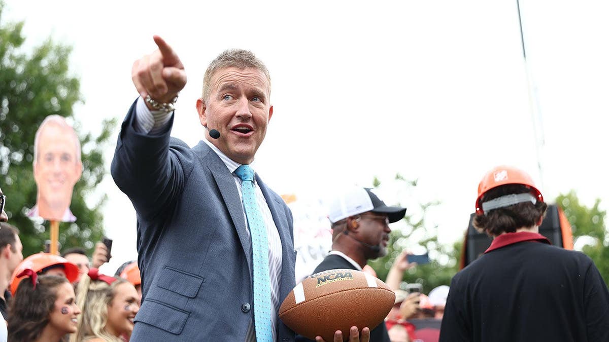 Kirk Herbstreit looks on during College GameDay at Williams-Brice Stadium.