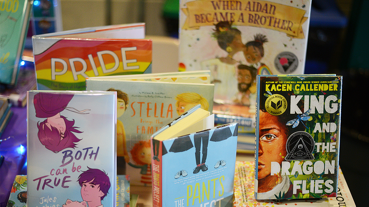 Pride books at a library