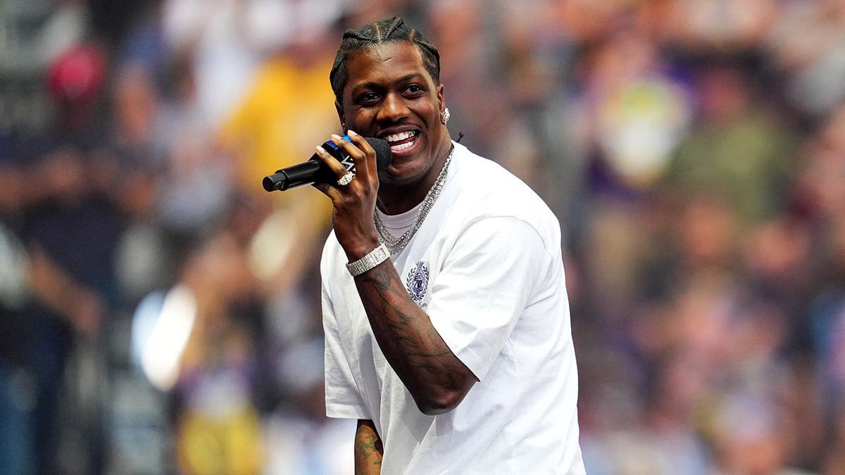 Lil Yachty speaks during SummerSlam at U.S. Bank Stadium.