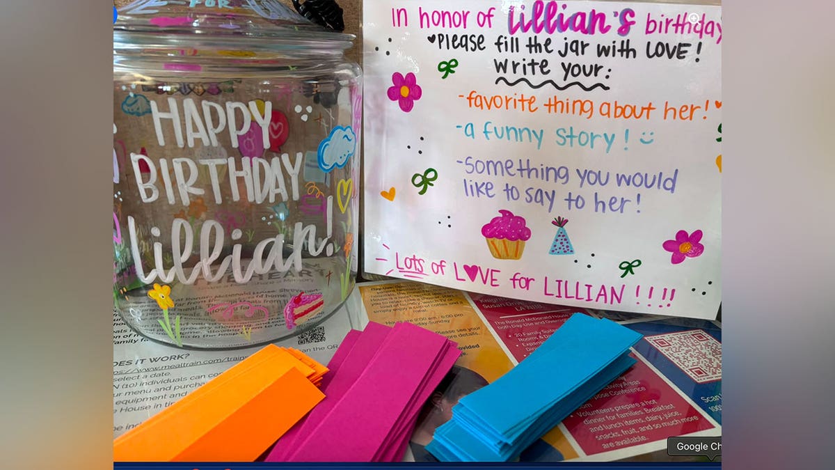 A birthday memory jar and colorful notes prepared for Lillian Smart's eighth birthday