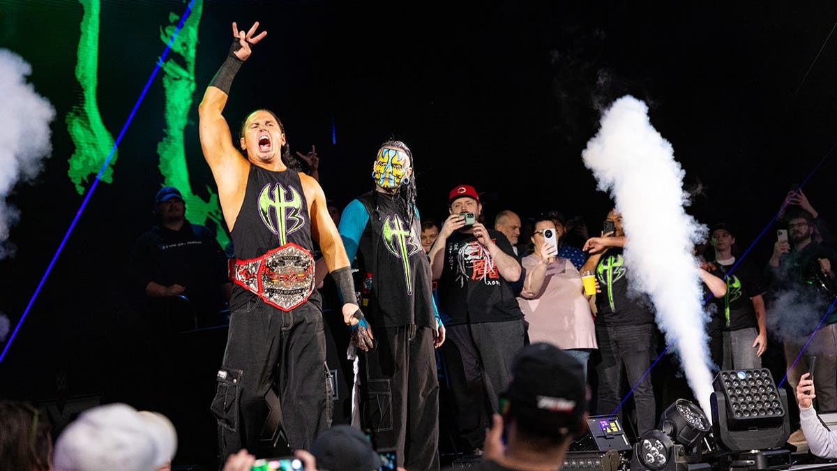 Matt Hardy and Jeff Hardy enter the ring during NXT in Cincinnati.