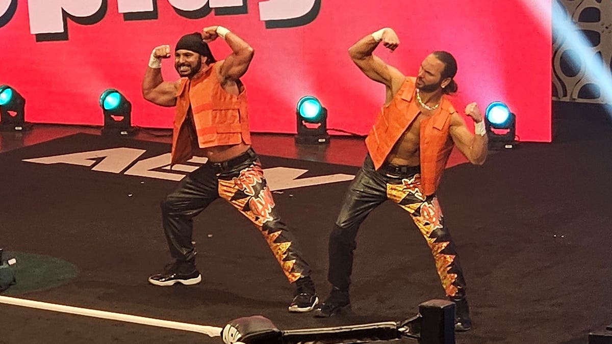 Matt Jackson and Nick Jackson walk toward the ring during AEW Dynamite in Cincinnati.