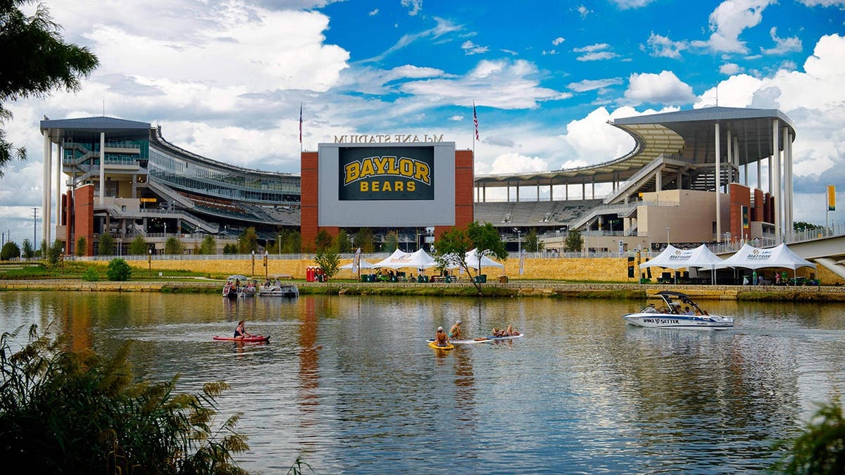 McLane Stadium and the Brazos River in Waco, Texas, before a football game.