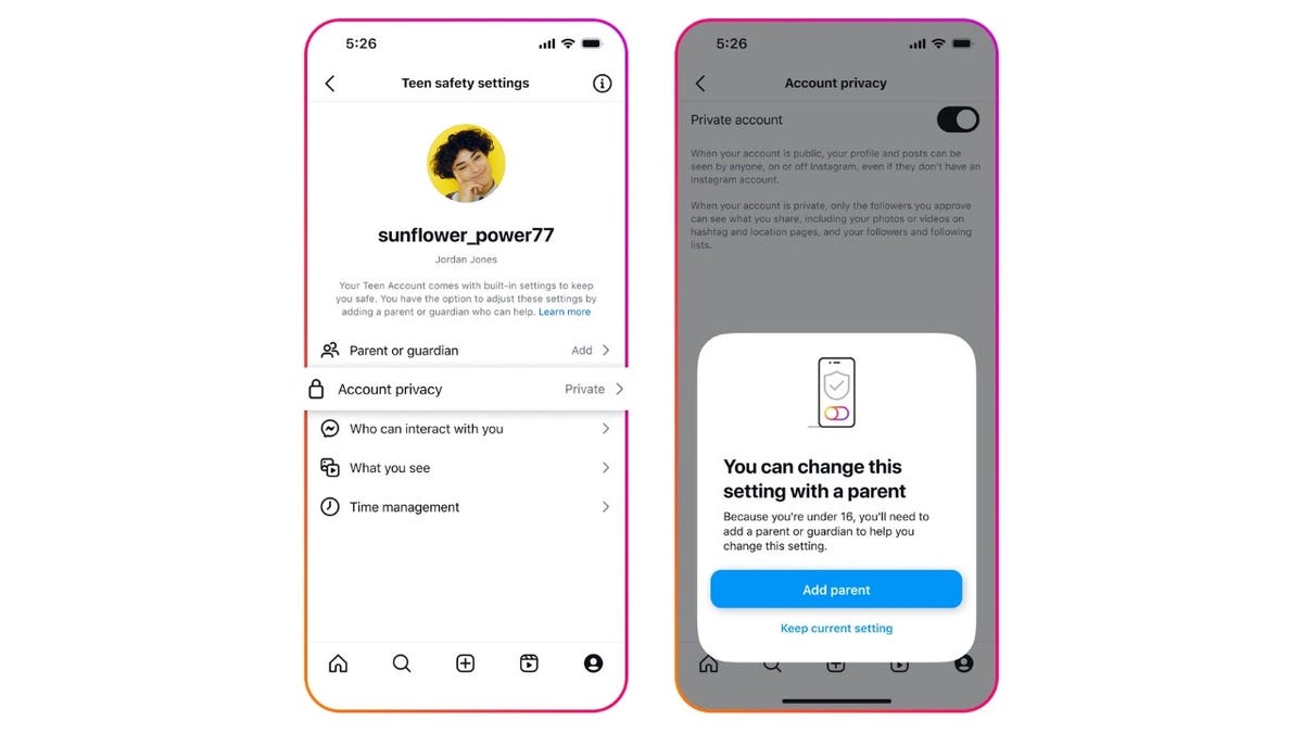 An Instagram settings screen