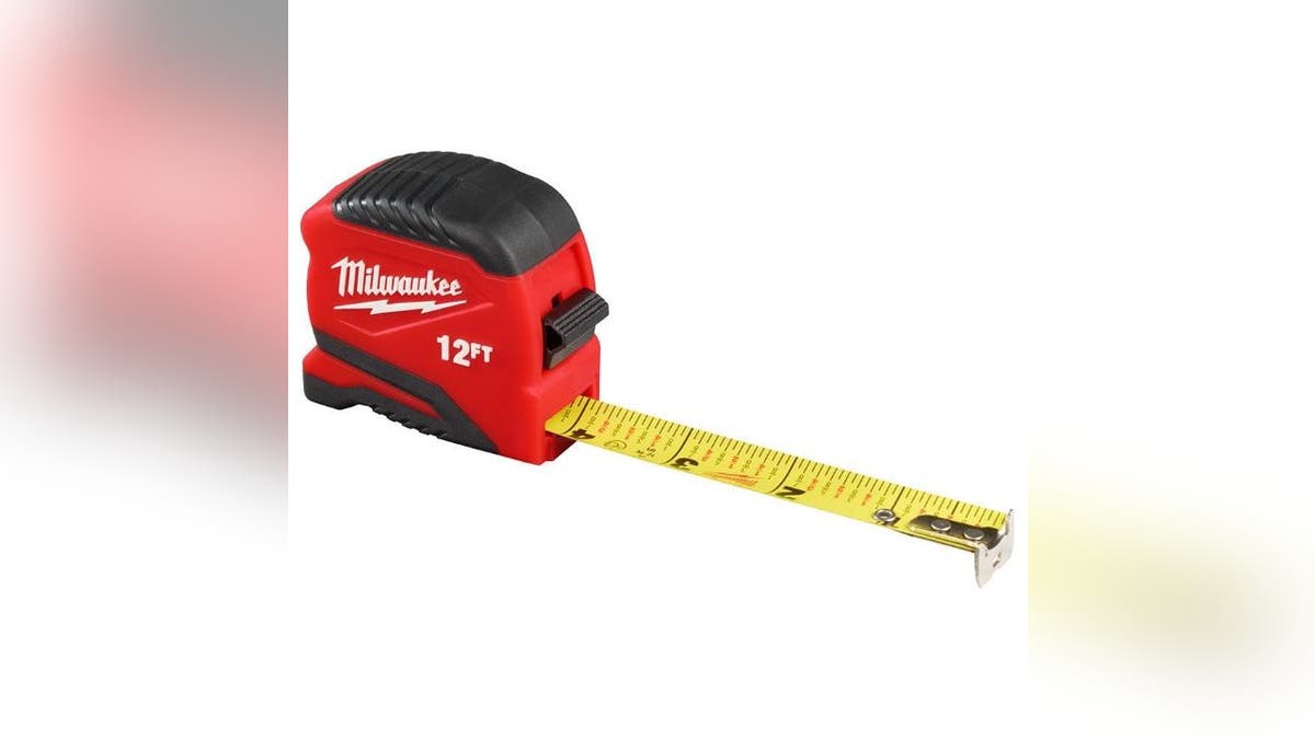 This compact tape measure has a 12-foot reach.
