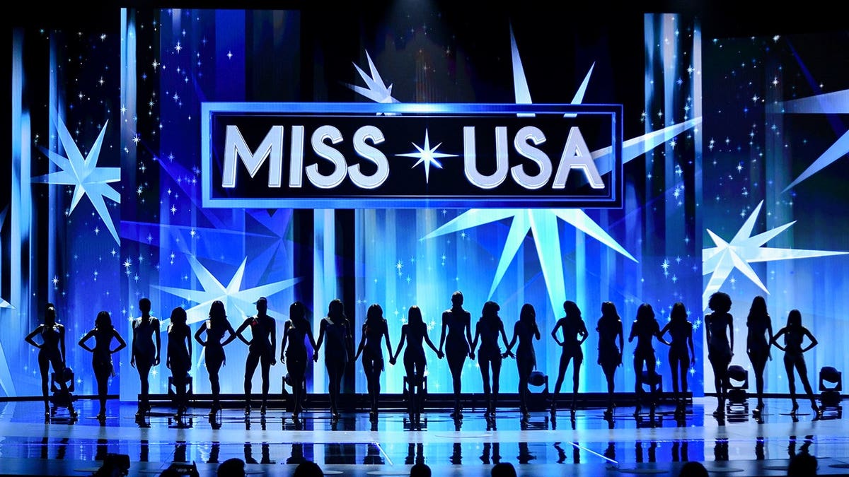 Miss USA 2024 delegates pose onstage at Peacock Theater.