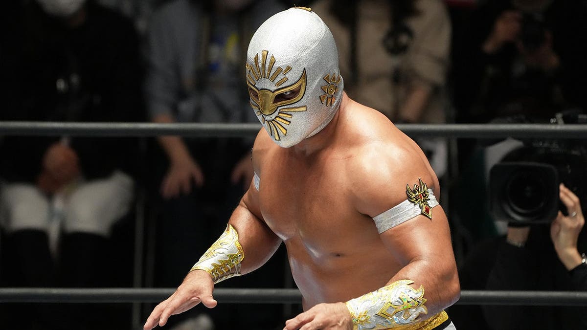 Mistico stands inside the ring at Korakuen Hall during New Japan Pro-Wrestling.