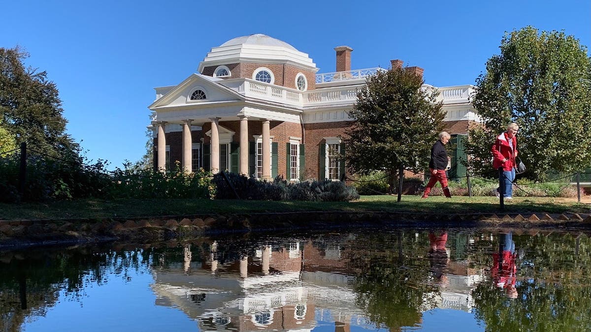 Monticello is reflected in a pond in Charlottesville, Virginia.