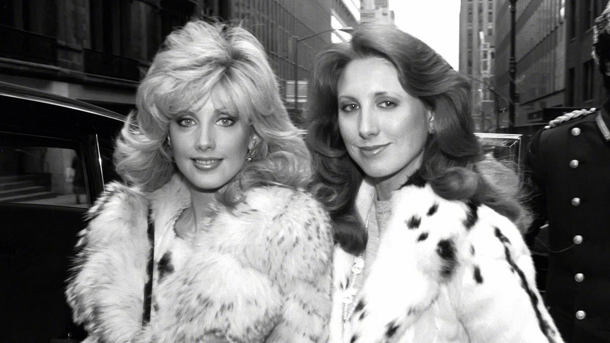 Morgan Fairchild and Cathryn Hartt stand together in New York City.
