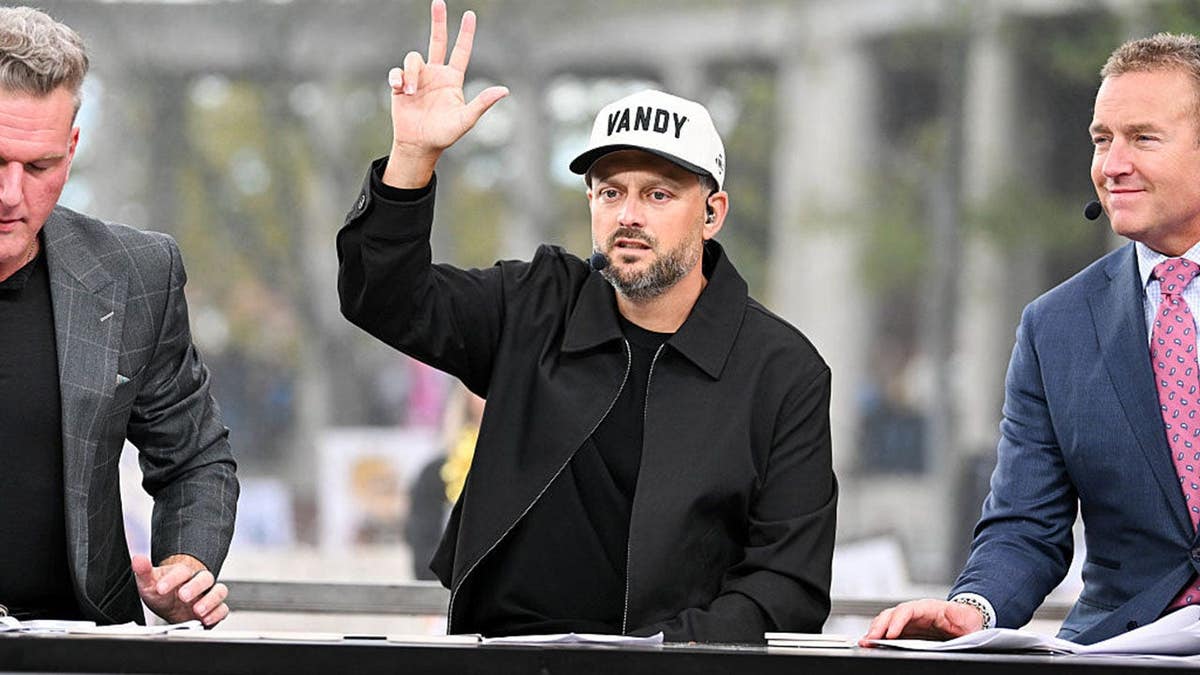 Nate Bargatze speaks during ESPN's College GameDay at Vanderbilt University.