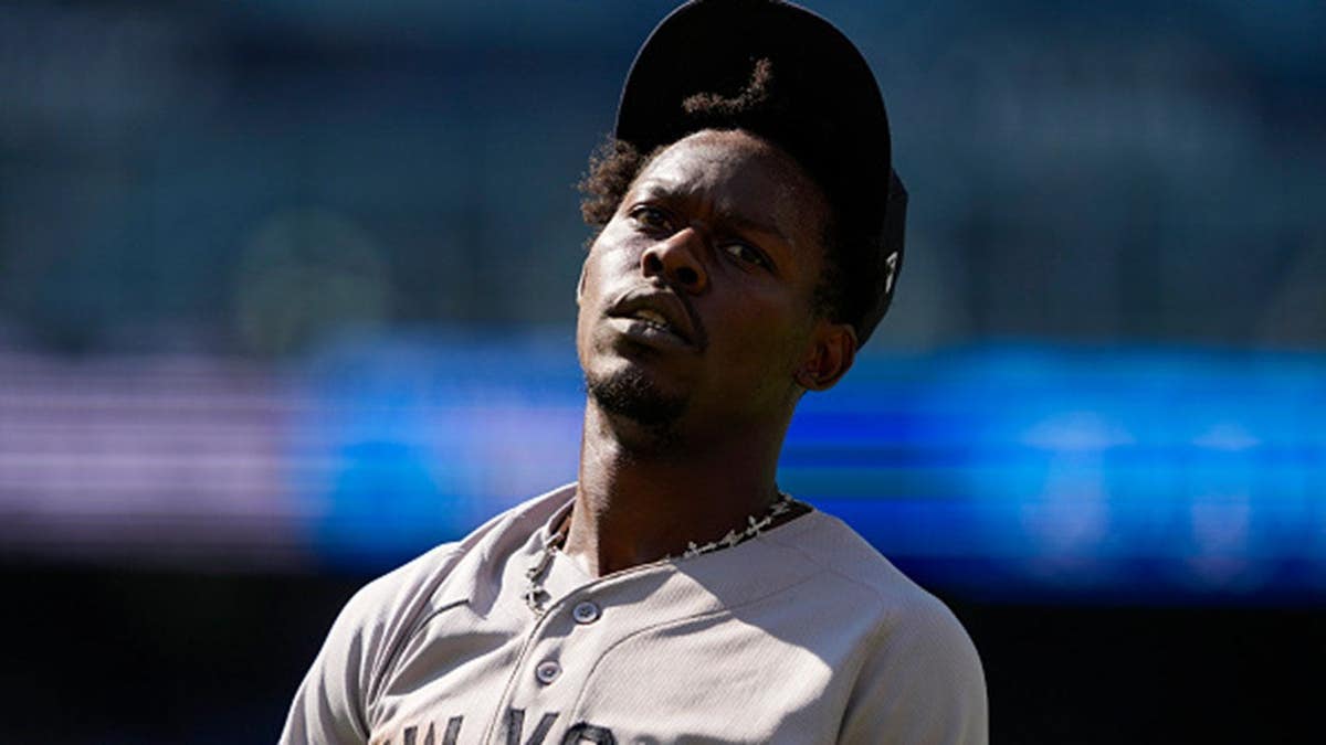Jazz Chisholm Jr. #13 of the New York Yankees looks on during an MLB game.