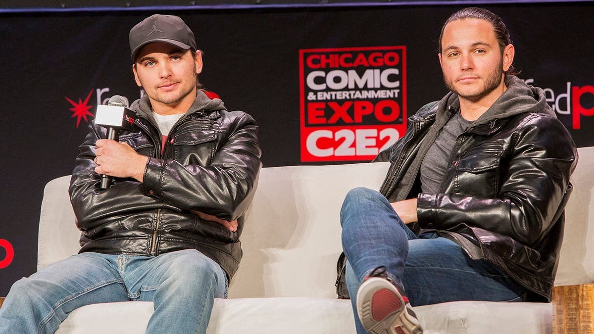 Nick Jackson and Matt Jackson of The Young Bucks stand with AEW Wrestling at C2E2.