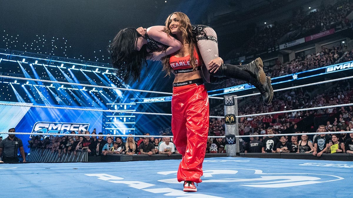 Nikki Bella wrestles Paige during SmackDown at Canadian Tire Centre.