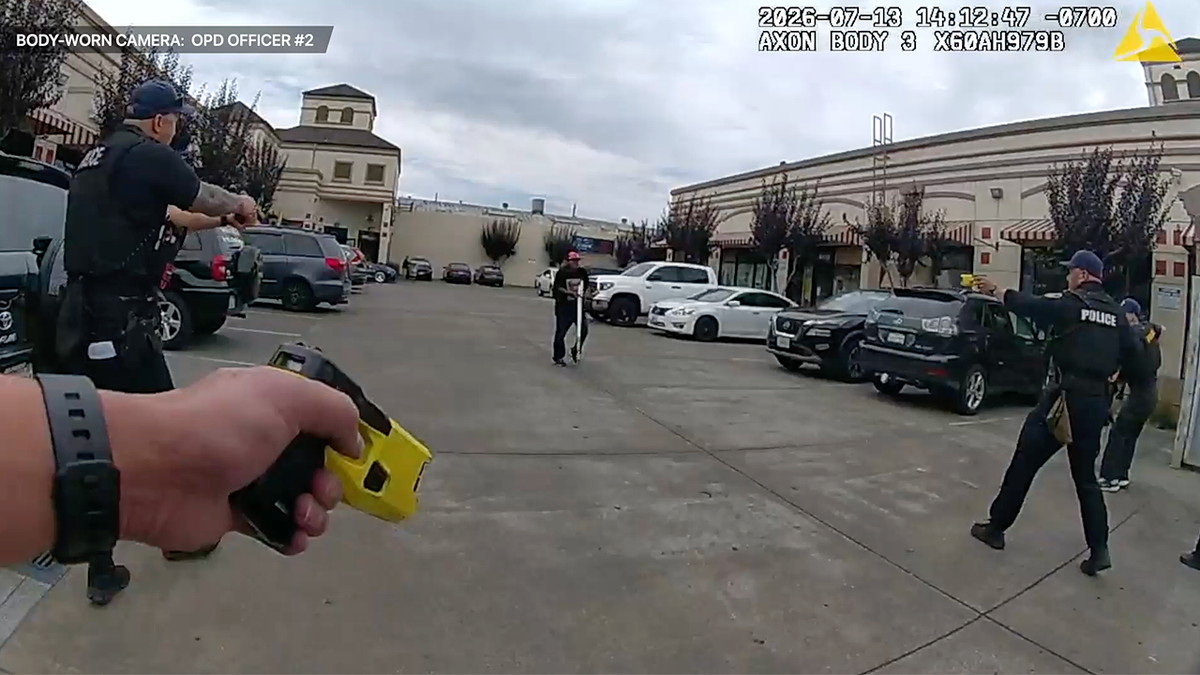 Oakland police bodycam shows officers confronting Jose Angel Castillo as one officer holds a Taser