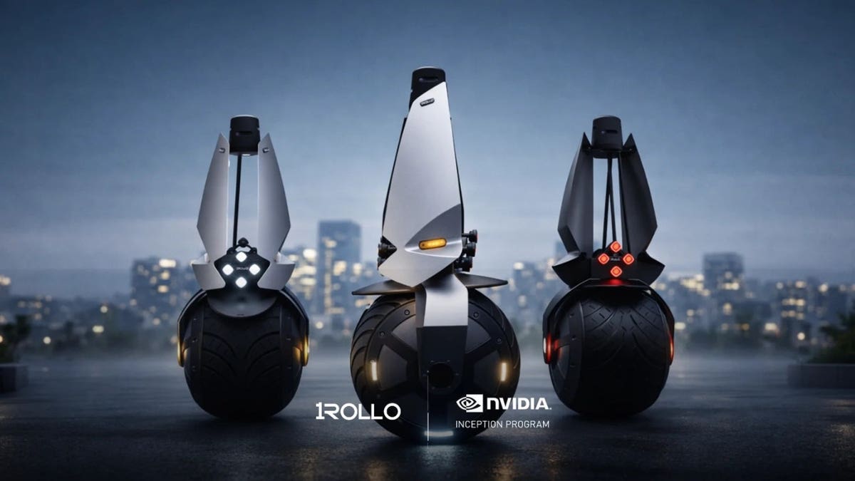 A lineup of one wheeled robots